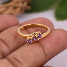 Minimalist Ring in Gold Plated With Lab Created Alexandrite Unique Gift For Her