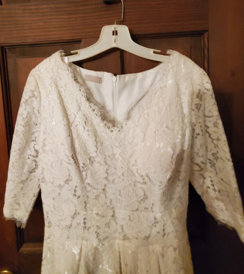 Vestido de novia MACloth longitud té encaje talla grande Foto 2 de 4