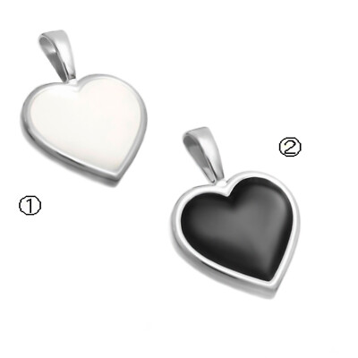 Pendant Heart Black or White Engraving and Chain Choose Real 925 Silver