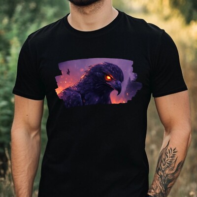 Mens Falcon With Glowing Eyes Motif Cotton T-Shirt Size XS to 5XL