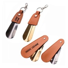 Personalized logo-Mini stainless steel shoe horns pocket shoes horn leather case