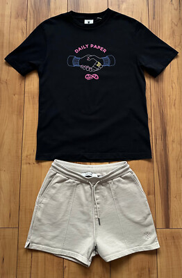 100%ORIGINAL DAILY PAPER T-SHIRT + JERSEY SHORTS HOSE SET GR.S SCHWARZ/BEIGE