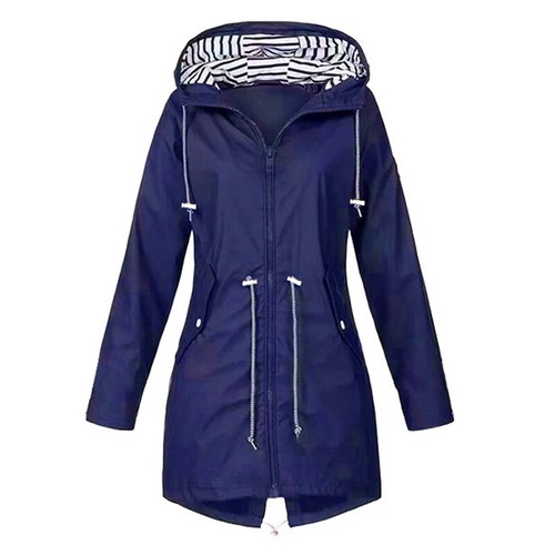 Women Raincoat Full Zip Parka Coat Ladies Casual Waterproof Fall Drawstring - Picture 5 of 14
