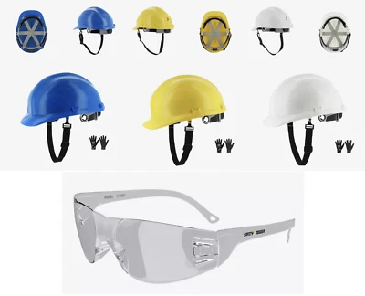 SET Schutzhelm Bauhelm EN397 inkl. Schutzbrille EN166 inkl. Arbeitshandschuhe - Bild 1 von 4