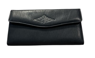 Buxton Black Top Grain Cowhide Leather Wallet KISS Lock Coin Purse Tri Fold New