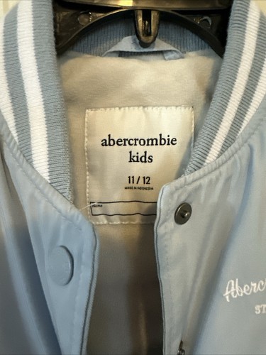 Abercrombie Kids Varsity Bomber Jacket Youth Sz 11/12 Snap Button New York Blue - Picture 3 of 11