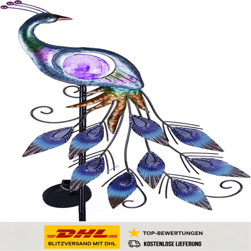 Metallpfau Gartenleuchte Solar - Dekofigur für Terrasse & Balkon
