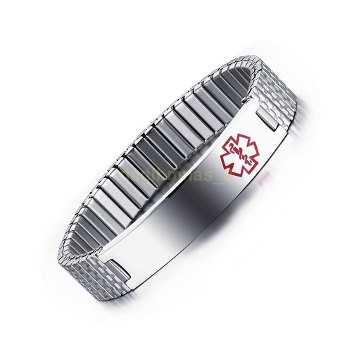 2024 High Quality Women Men Medical Alert ID Stretch Bracelet Free Engraving - Picture 6 of 12