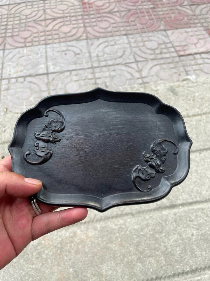 Изысканный резной китайский палисандровый чайный поднос с узором летучая мышь ручной работы - Изображение 3 из 4