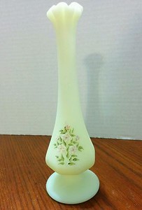 vase fenton bud glass signed custard satin painted pink hand ebay floral