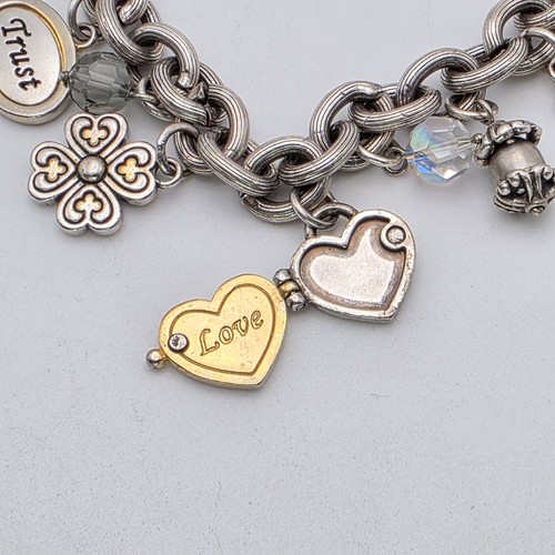 BRIGHTON 'Power of Pink' Charm Bracelet Locket Breast Cancer Awareness Ribbon 9" - Picture 2 of 8