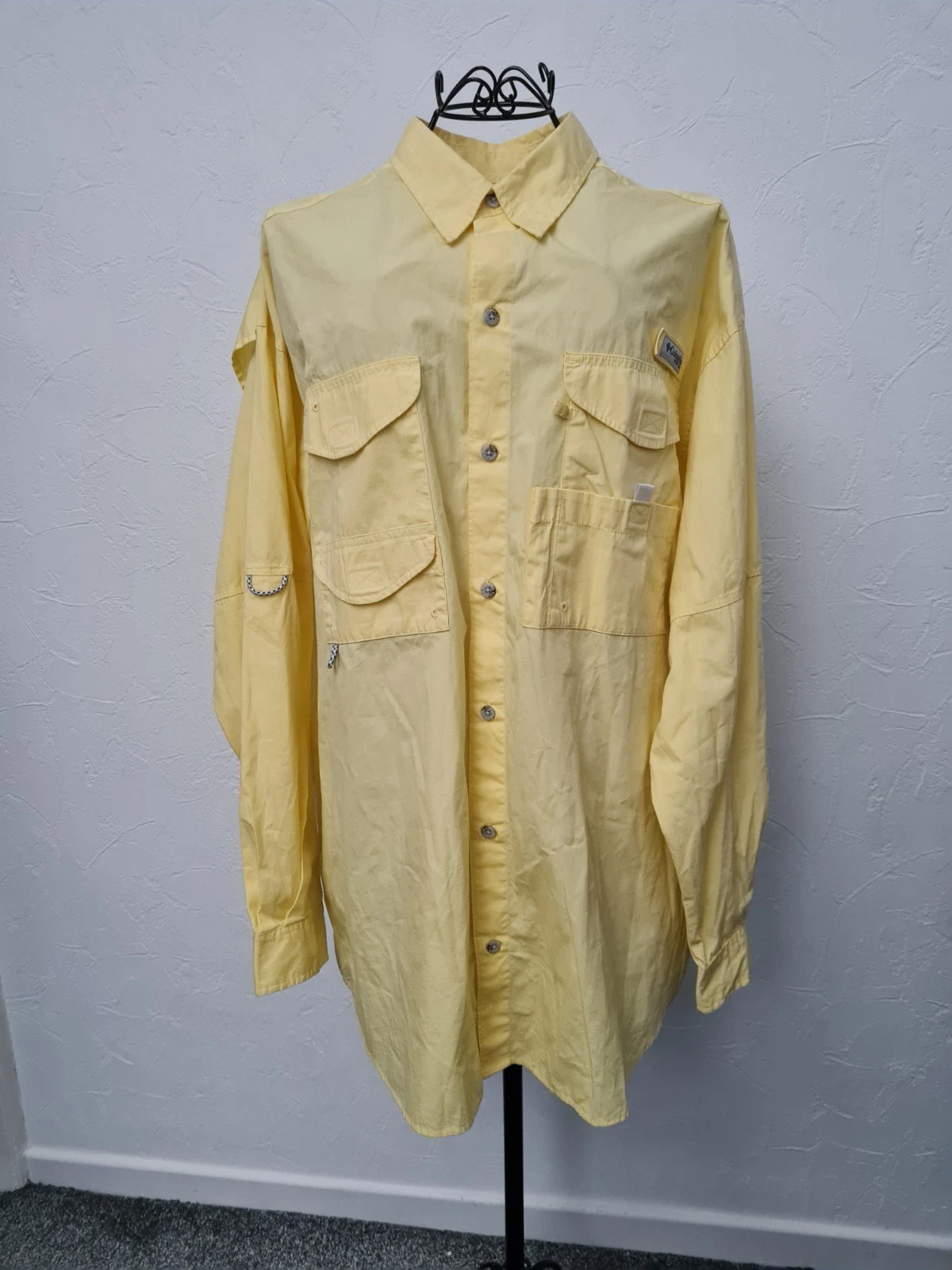 Columbia PFG Mens L Oversized XL XXL fishing Jacket Vented Yellow 68 cm P2P