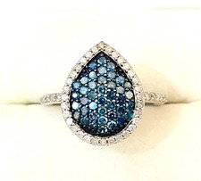 Stunning Gemporia Sterling Silver Blue & White Diamonds Pear Shape Cocktail Ring
