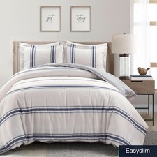 Cotton Duvet Cover Set King Reversible Striped Farmhouse 3 Piece Navy