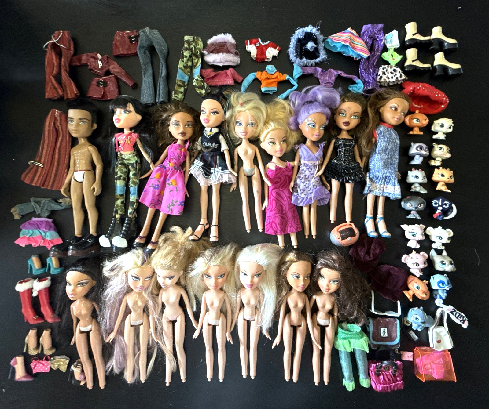 Huge MGA Bratz Doll Lot Of 16 W/ Clothes, Pets, Shoes, And Accessories Y2K 2000s