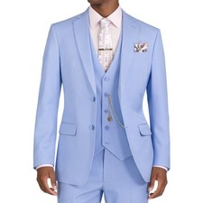 VINCI Men's Twilight Blue 3pc 2-Button Slim Fit Suit w/ Matching Vest - NEW