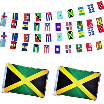 2 Pack 20 Caribbean Countries Small String Flags, 60 Feet 40 Pcs Caribbean Na...