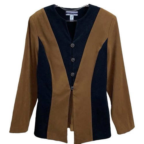 Vtg Amanda Smith Colorblock Buttoned Blazer Jacket Career Brown Black Size 8