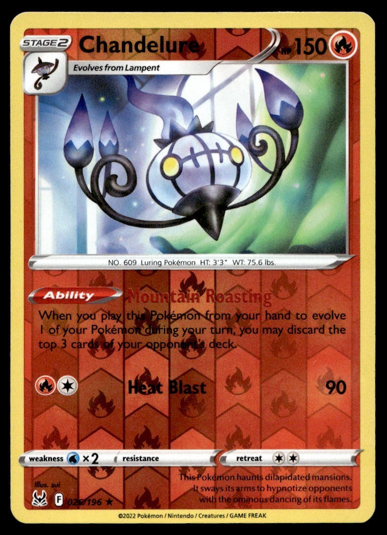 Chandelure 26/196 Pokemon Card Lost Origin Rare 150 HP Rev Holo LP QK