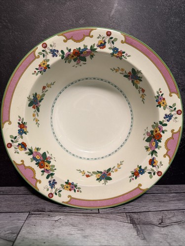 Vintage Woods Ivory Ware England 9.5" Serving Bowl Pink Floral 1930s