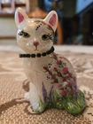 Fenton Art Glass White  Iridescent Sitting Cat Collar MAC 21