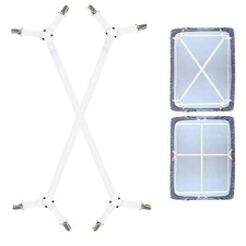 Sheet Straps for Bed, Durable Adjustable Fasteners, Metal Clips, 2PCS, White