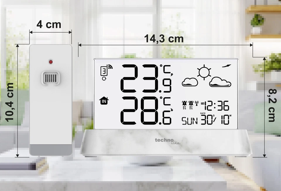 Technoline WS 6782 Wireless Weather Station | Marble Effect Station Base - Image 3 of 4