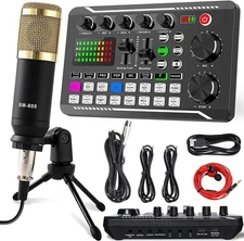 Podcast Equipment Bundle, Condenser Microphone with Tripod Stand and Professi...