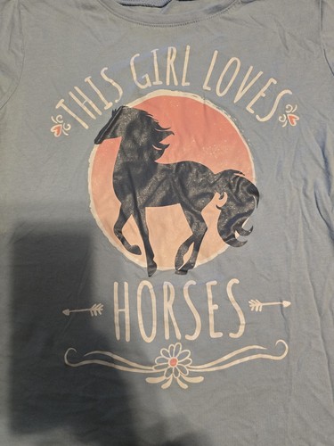 THE CHILDREN'S PLACE GIRLS SHORT SLEEVE T-SHIRT SIZE XL ( 14) BLUE HORSE - Picture 2 of 4