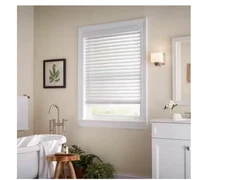 White Cordless Faux Wood Blinds Windows with 2 in. Slats  48" L / SELECT WIDTH