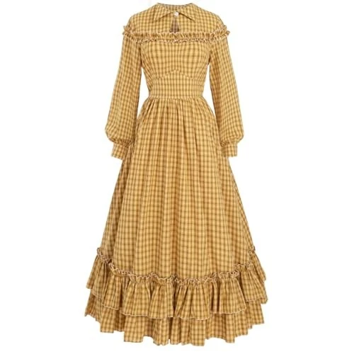  Vestido Feminino Pioneer Vintage Guerra Civil Vestidos Fantasia Colonial XX-Grande Amarelo - Imagem 2 de 4