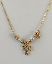 Dainty Gold Beaded Necklace Pearl Beads Little Girl Charm Star Pendant