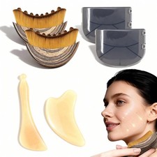 4Pcs Lymphatic Contour Face Brush, Set with 2pcs Gua Sha Brush and Brown