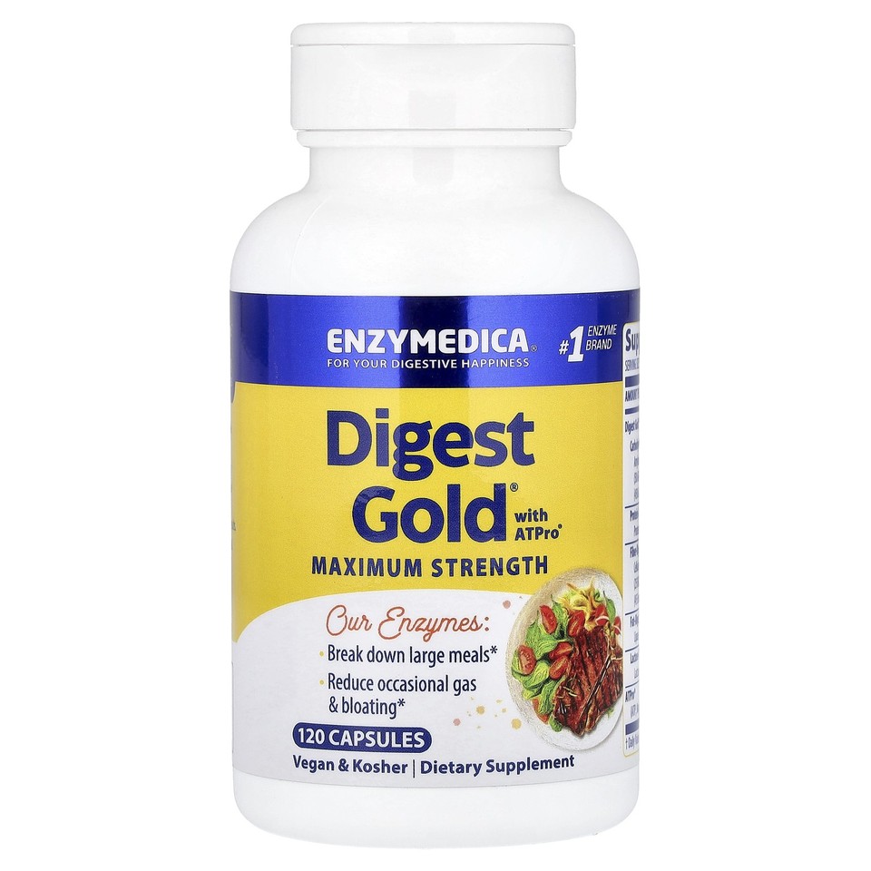 Enzymedica Digest Gold with ATPro 120 Capsules Casein-Free, Dairy-Free,