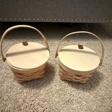 Set of 2 Natural Woven Baskets | Cute Home Decor or Crafting Baskets with Handle