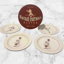 Williams-Sonoma Vintage Football Snack Dessert Salad 7-1/8” Plates Set of 4