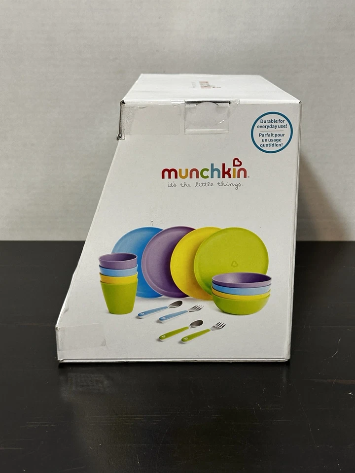 全新 Munchkins 16 件套 幼儿 餐饮套装 - 盘子、碗、杯子、叉子和勺子 全新带盒 — 第 2/4 张图片