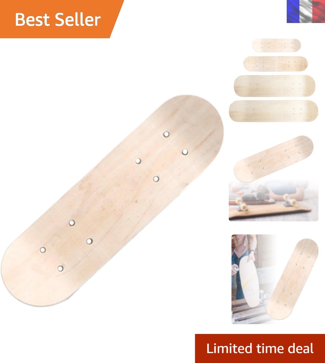 Planche de skateboard 43 cm mini plateau en bois naturel compact et léger