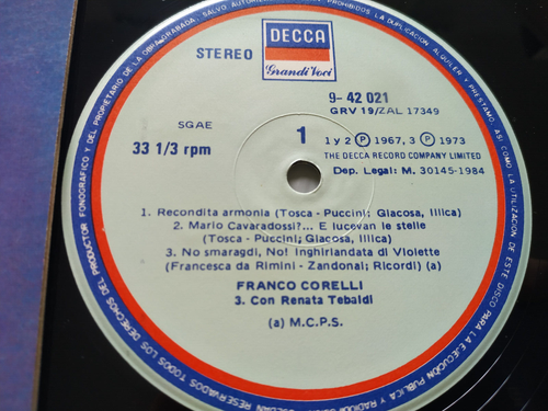 Franco Corelli Tosca Faust Renata Tebaldi DECCA 9-42021 - LP 12" Vinyl VG/VG - Picture 2 of 4