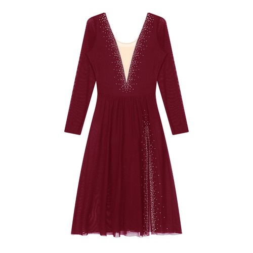 Damen Turnanzug Maxi Tanzkleidung glitzerndes Kleid seitlich geschlitzt Tutu-Kleider Latein Jazz - Bild 28 von 63