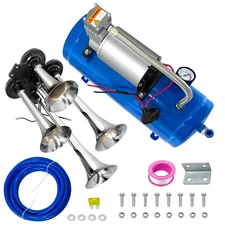 12V 4-Trumpet Train Horn Kit – 1.6 Gal Air Tank, 150dB Loud for Trucks & SUVs