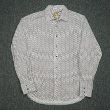 Robert Graham Shirt Mens Medium White Floral Classic Flip Cuff Long Sleeve