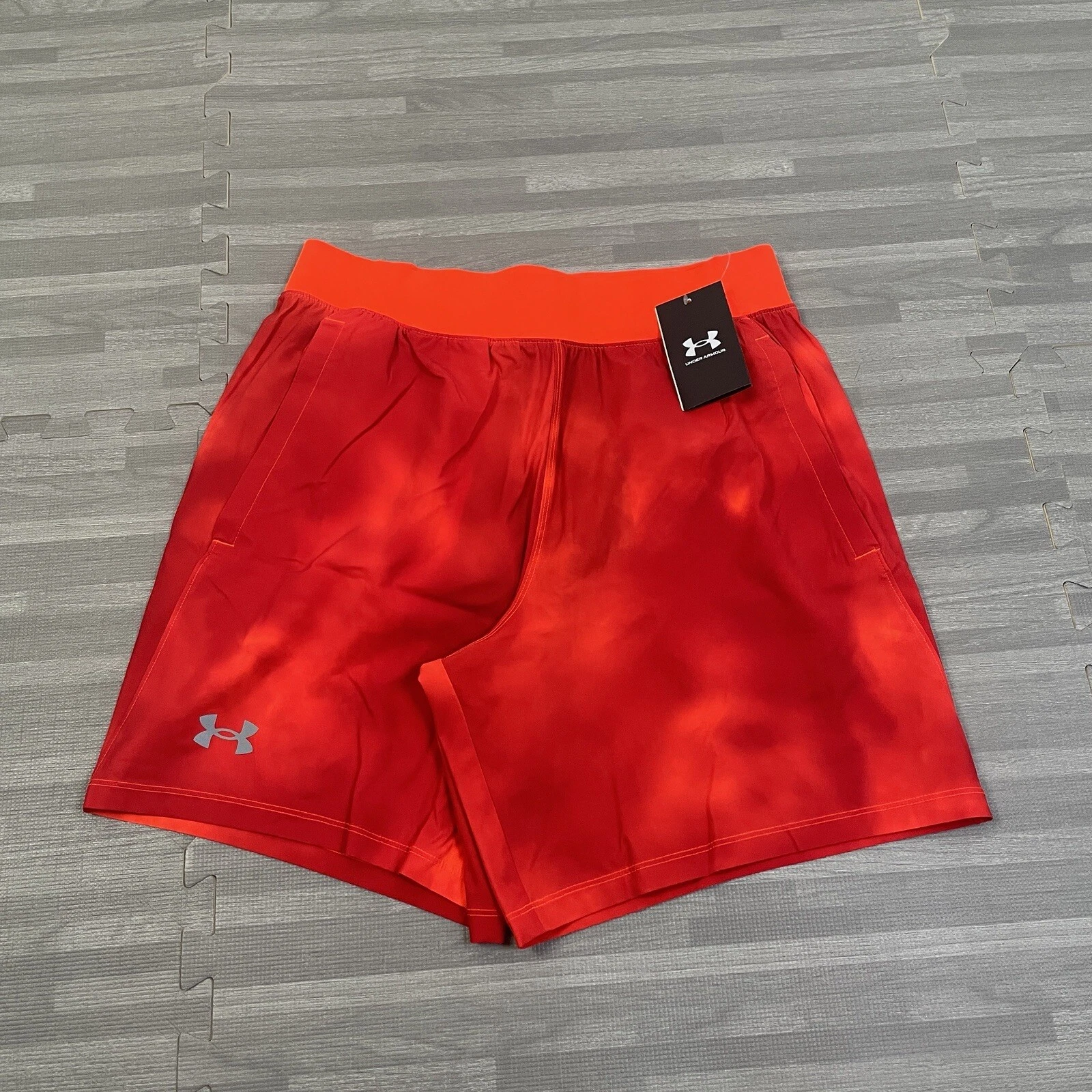 Under Armour SpeedPocket Mens M 7” Lined Running Shorts 1373488 Red Orange $55
