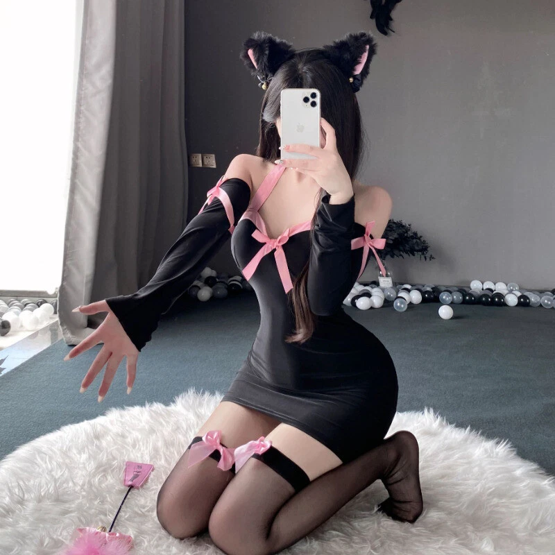cat paw bunny ears halter lingerie dress Sexy Anime Cute Roleplay Costume Girl Cosplay Sleepwear RS-week3322