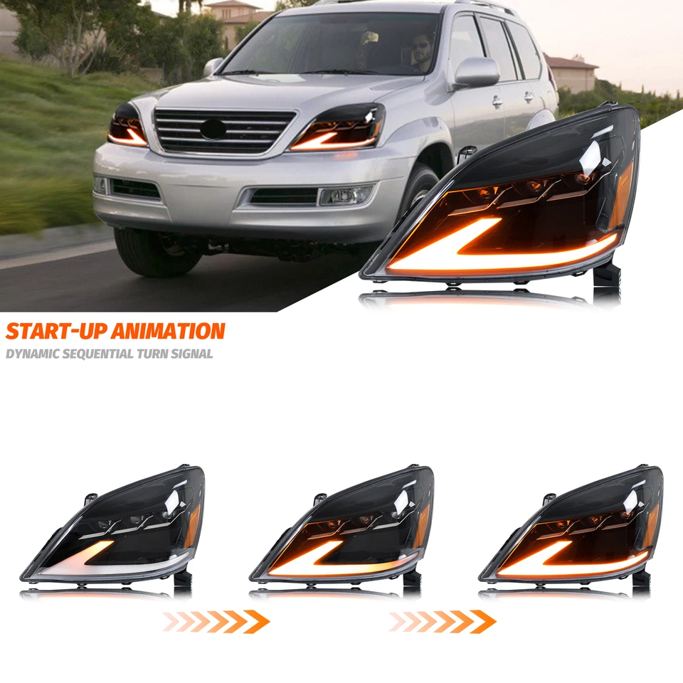 LED Headlights For Lexus GX470 2003-2009 Sequential Front Lamps  Assembly - Image 2 of 4