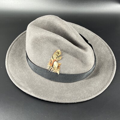 Hats in the Belfry 100% Gray Wool Fedora Black bow hatband and feather Hats In The Belfry Size Medium Grey 100 Percent Wool Fedora  main image 3