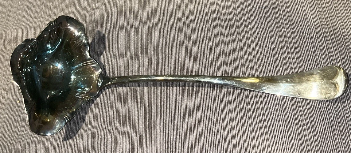 WA EPNS Silver Plated Blue Tint Ornate Sauce / Serving Ladle - Sheffield England