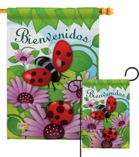 Bienvenidos Tortolitas Bugs Frogs Flowers Blossom Nature Garden House Yard Flag