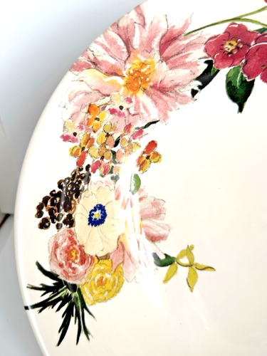 Bowl Console Serving Pottery Barn Floral Flowers Footed Large Vintage 11" x 4.5" - Picture 2 of 21
