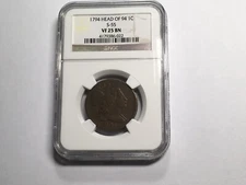 1794 Large Cent Head Of 94 S-55 Rarity 3 NGC Vf 25 Bn